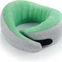 Travel Neck Pillow for Airplanes, Premium Memory Foam Neck Pillow with Ergonomic 360 Support, Travel Essentials for Plane, Car, Train and Home, Light Green (Medium)