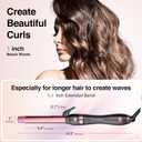 Rotating Curling Iron 1 Inch, Automatic Extra-Long Barrel Curling Iron with 30s Fast Heating for Beginners Long Hair Lasting Waves, Adjustable Temperature, Universal Voltage for Travel, Rose Gold