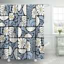 Boho Abstract Colorful Floral Shower Curtain, Vintage Retro Patchwork White Blue Flower Botanical Geometric Aesthetic Groovy Bathroom Decor Shower Curtain Set with 12 Hooks, 70X70IN