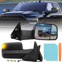 Driver Side Mirror Compatible with 2009-2018 Dodge Ram 1500,2010-2018 Dodge Ram 2500 3500,Tow Mirrors with Power Glass Heated Turn Signal Light Puddle Lamp(Black) (Left)