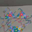 Women Halter String Bikini Set Sexy Thong Cheeky Two Piece Swimsuits Solid Color Bathing Swimwear (Blue Flower), XS