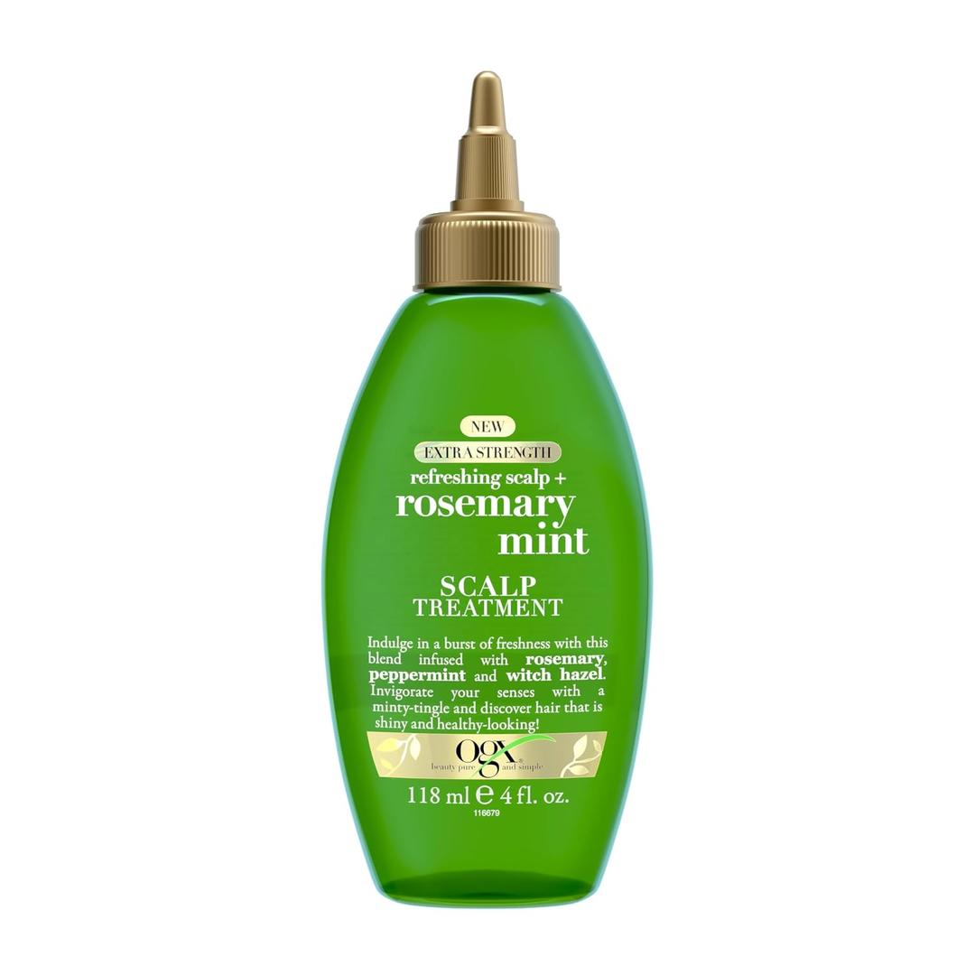 OGX Extra Strength Refreshing Scalp + Rosemary Oil Mint Dry Scalp Treatment, Peppermint & Witch Hazel Scalp Detox, Clarifying Leave-In to Help Remove Buildup and Refresh, Shiny Hair Finish, 4 fl oz