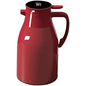1L Coffee Carafe with Temperature Display, Double Wall Vacuum Hot Water Carafe, Keep Hot for 24H, Thermal Carafe for Water, Tea, Coffee (Red)