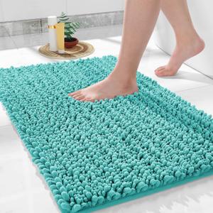 Yimobra Bathroom Rug Mat 24" x 17", Extra Soft Non Slip Absorbent Water Bath Rug, Quick Dry Machine Washable Chenille Shaggy Shower Mat, Bath Mat for Bathroom Floor, Home Decor Accessories, Lake Blue