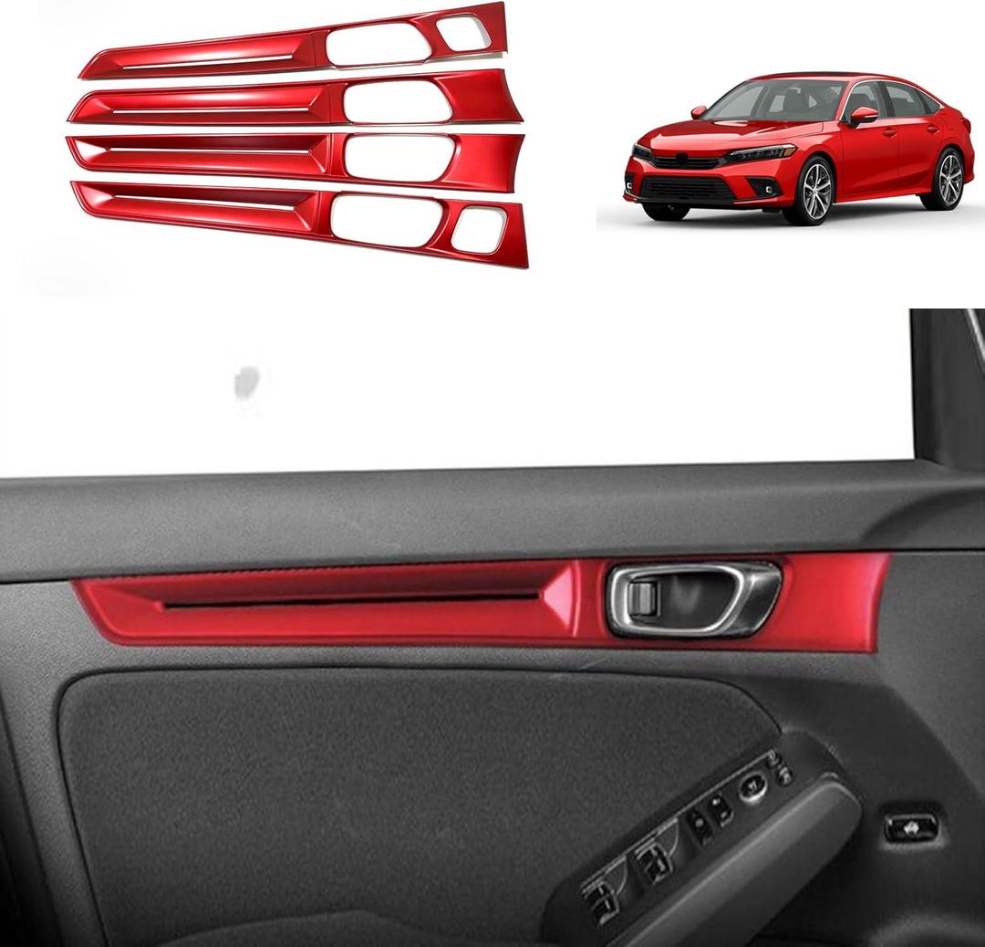 Car Accessories Compatible with Honda Civic 11TH Gen 2022 2023 Door Handle Panel Cover Interior Frame Molding Trims ABS 4PCS(Red)