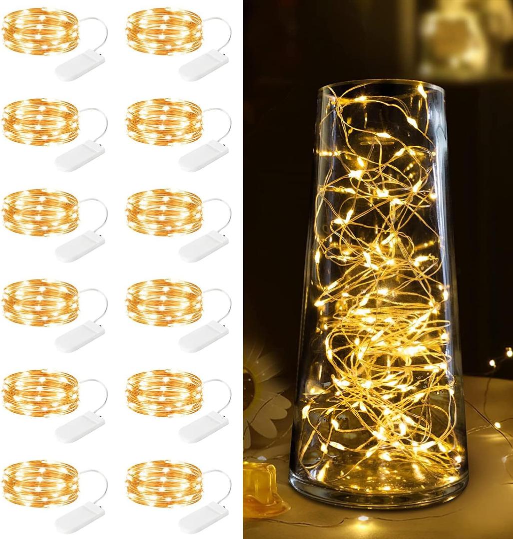 Minetom 12 Pack Fairy Lights Battery Operated -7ft 20 LED Silver Wire String Lights, Waterproof Mini Firefly Lights for DIY, Wedding, Mason Jars, Crafts, Christmas Garlands, Party Decor (Warm White)