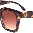 Vintage Women Oversized Sunglasses Designer Luxury Square Sun Glasses UV400 Protection Flat Lens (Tortoise Frame Gradient Brown Lens)