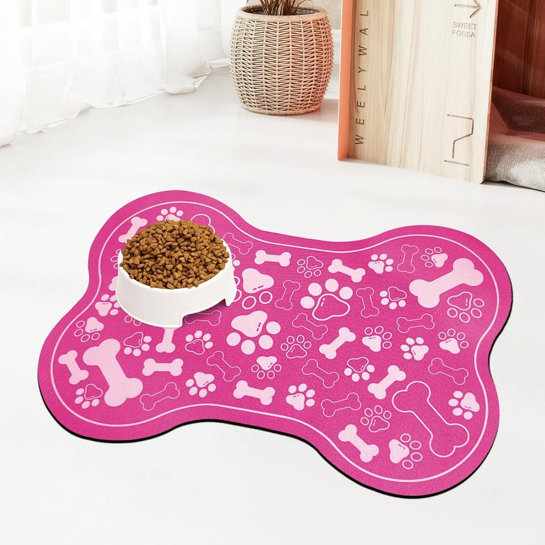 Dog & Cat Food Mat Bone Shaped Pet Feeding Mat Quick Absorb Water Bowl Placemat with Rubber Backing Indoor Floor Stain Resistant Pet Accessory Supplies (Pink Small, 12x18 Inches) Dog & Cat Food Mat Bone Shaped Pet Feeding Mat Quick Absorb Water Bowl Placemat with Rubber Backing Indoor Floor Stain Resistant Pet Accessory Supplies (Pink Small, 12x18 Inches)