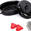18 Inch Enamel Roasting Pan with Lid & Rack, Oven & Dishwasher Safe Turkey Roaster, 932°F Heat Resistant, Includes Silicone Handles & Cleaning Sponges