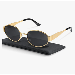 livho Retro Polarized Sunglasses - UV400 Protection, Oval Shape, Metal Frames - Matching Soft Case Inlcuded