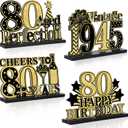 4 Pcs 80th Birthday Table Decorations Vintage 1945 Black Gold Birthday Party Centerpieces Aged to Perfection 80th Birthday Supplies Cheers to 80 Years Table Topper Wooden Decor for Men 80 Years Old