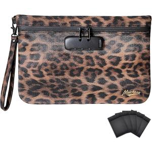Storage Bag with Combination Lock 11" x 7.5" Money Cosmetic Organizer Medicine Lock Bag Travel Storage Case Pouch Great Christmas Gift for Women Leopard
