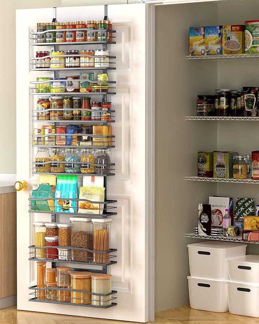 Moforoco 9-Tier Over The Door Pantry Organizer, Pantry Organization and Storage, Black Hanging Basket Wall Spice Rack Seasoning Shelves, Home & Kitchen Bedroom Bathroom House Essentials