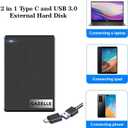 GAZELLE High-Speed 1TB Ultra Slim Portable External Hard Drive - 2-in-1 Type C & USB 3.0, Compatible with PC, Mac, Laptop, PS4, Xbox, iPad, Tablet, Mobile (Black) 