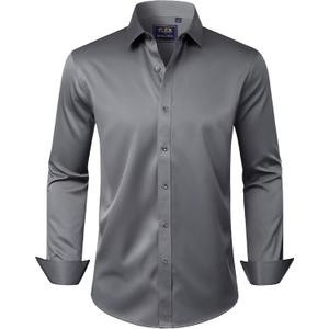 J.VER Men's Dress Shirts Solid Long Sleeve Stretch Wrinkle-Free Formal Shirt Business Casual Button Down Shirts (4X-Large, Grey)