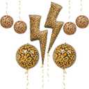 8pcs 4D Leopard Print Aluminum Foil Balloons Set Cheetah Gold Ribbon Wild One Jungle Animal Decorations for Safari Theme Wild One Cheetah Zoo Theme Leo Birthday Party Supplies