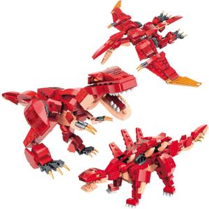 STEM Creator 3 in 1 Dinosaur Building Set 287PCS, Compatible with Lego Dinosaur, Educational Building Toys for Boys Ages 6 and Up, Red Animal Toy Set Gift for Kids