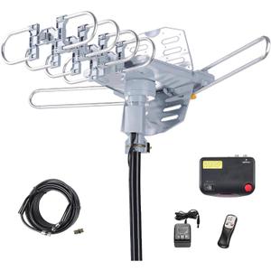 Amplified Digital Outdoor HDTV Antenna 150 Miles Long Range - 360 Degree Rotation Infrared Control - Tools Free Installation - Support 2 TVs