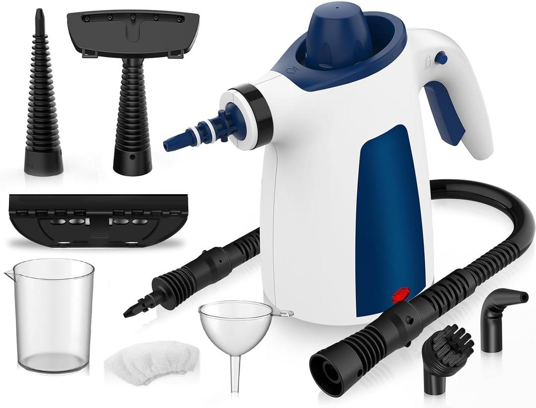 Pressurized Handheld Steam Cleaner with Safety Lock & 9 PCS Accessories, 350ML Large Water Tank Multi-Surface Steamer for Cleaning Auto Detailing, Pans, Kitchen Appliances, Window Blinds, Bird Cage