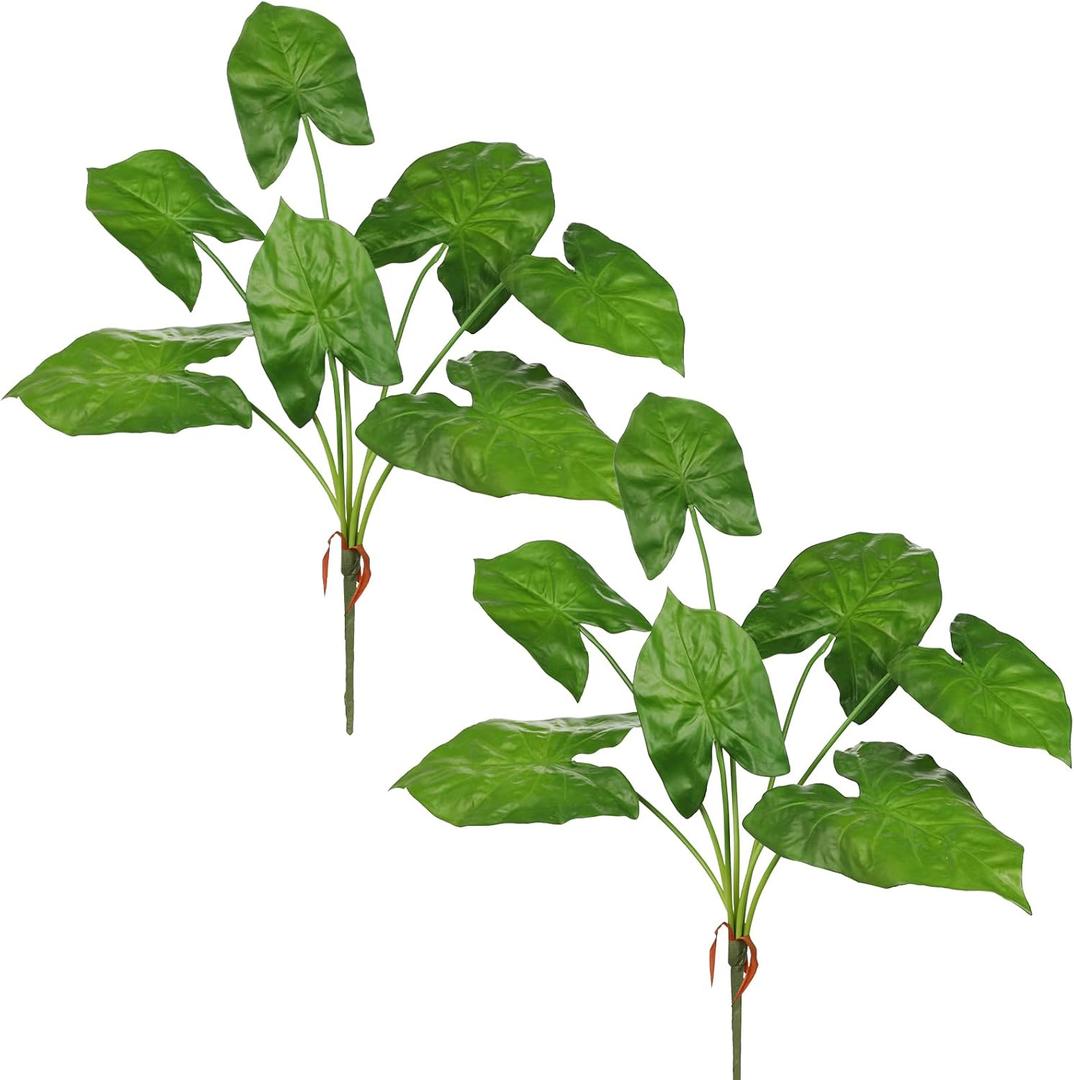 Hollyone 2PCS Artificial Calla Lily Leaves Plants 26.8" Fake Tropical Alocasia Bush Tree Large Faux Greenery Stem Shrubs for Indoor Outdoor Home Garden Arrangement Jungle Safari Wedding Party Decor