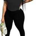 TOPONSKY Women Two Piece Workout Outfits Sports Long-Pants & Short-Top Sets (Black, M)