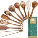 10 Pack Wooden Utensils for Cooking, Wood Utensil Set for Kitchen, Teak Wooden Spoon for Cooking, Non-Stick Spatula Ladle
