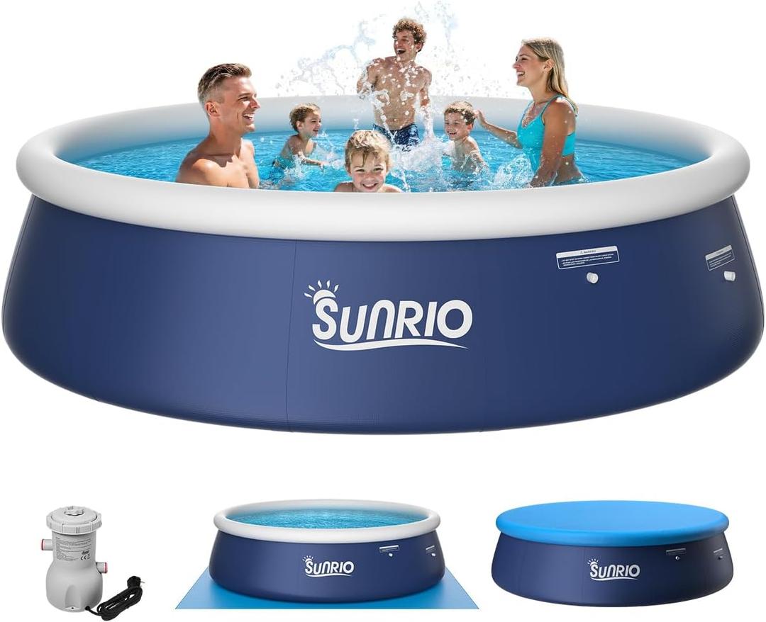 12'*30" Round Inflatable Top Ring Above Ground Swimming Pool Fast Easy to Set Up with 530GPH Filter Pump, Pool Cover and Ground Cover for Summer Outdoor Garden Backyard Childen Adults (Dark Blue(+Pump))