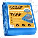 Winpull Tarp 20x30 Feet 14 Mil Heavy Duty Waterproof Tarp, Large Multipurpose Cover with Brass Grommets and Reinforced Edges, UV Resistant Thick Poly Tarps for Outdoor Camping Tent Pool Car, Blue