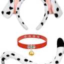 U-Goforst Dalmatian Ears Headband Tail - Costume Headwear for Women Halloween Puppy Dog Dress Up Costume, Black and White