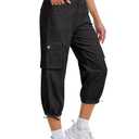 Eddoyee Cargo Capris for Women Pants Cotton Hiking Pants with 6 Pockets Elastic Waist Casual Summer Pants 2026 Black Size M
