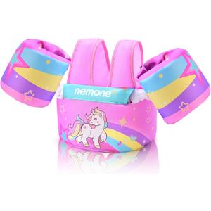 Nemone Toddler Swim Vest for 22-70 lbs Kids Floaties Swim Jacket with Arm Water Wings for Girls Boys 1 2 3 4 5 6 7 Years Old Beach Pool 20 30 40 50 60 66 Pounds Puddle Jumper (Rainbow Unicorn)