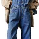 Women's Casual Denim Jean Overalls Loose Baggy Jumpsuit Romper Harem Pants Dark Blue S (Blue, S)