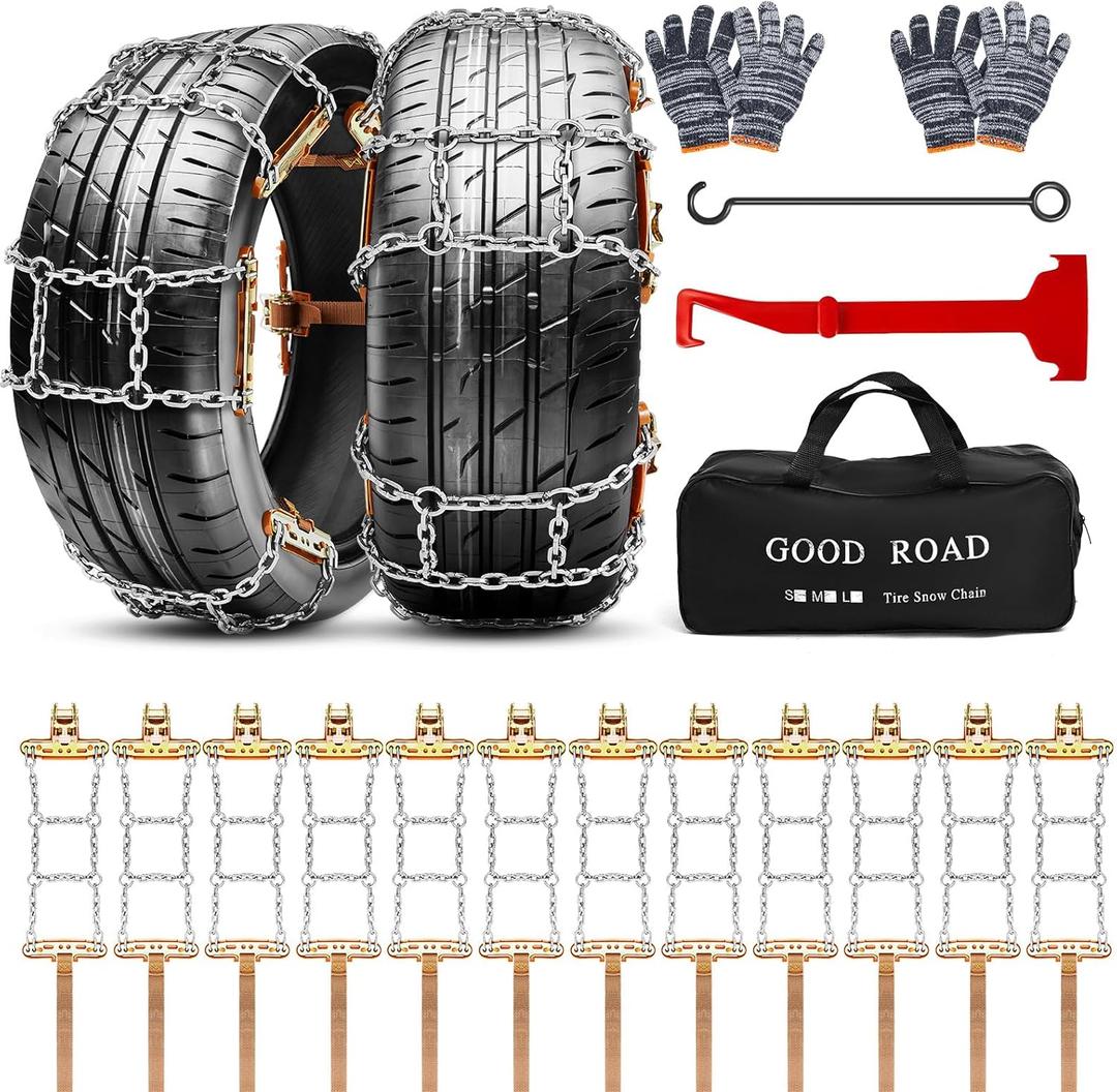 Datanly Adjustable Thickened Non-Skid Snow Tire Chains - Fit 215-285 mm Tires for SUV, Truck, Pickup Easy Installation