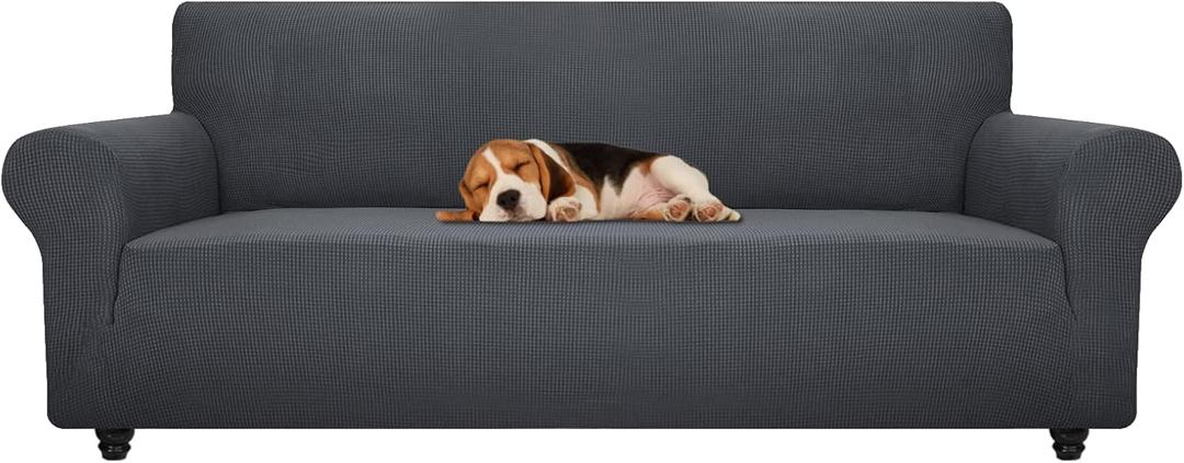 ZNSAYOTX Stretch Oversized Couch Cover Universal Sofa Covers for Living Room Dogs Pet Furniture Protector Spandex Extra Large Sofa Slipcovers with Anti Slip Foam Sticks (Dark Grey, XL Sofa)