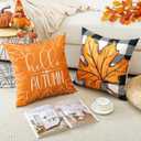 2 x Artscope Fall Decorative Throw Pillow Covers 20x20 Inch Set of 4 Fall Gifts for Home Decor, Buffalo Plaid Autumn Pumpkin Maple Leaves Harvest Decoration Pillow Cases for Home Sofa Couch Decor-Orange A