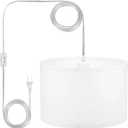 PATIKIL Plug in Pendant Light, 15Ft Rope Cord Hanging Lamp Fixture with ON/Off Switch, Fabric Shade E26/E27 Bulb Socket for Bedroom Kitchen Living Room, White