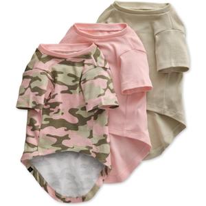 Toby II - The Perfect Tee, 3 Pack Short Sleeve Pet T-Shirt 100% Organic Cotton Tees Clothes for Small, Medium, Large Dogs, Pink Camo, X-Large (55-80 lbs)