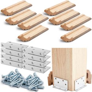 Blulu 2 Set 3-1/2" Newel Post Mounting Kit 8 Pcs L Bracket Metal Post Anchor with 8 Pcs Red Oak Wood Trim Deck Base Fasteners for Fastening Handrails Balustrades to Stairs and Floors
