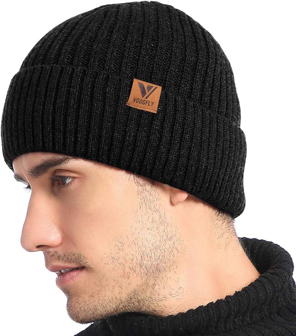 Vgogfly Lined Men Beanie Slouchy Knit Skull Cap Warm Stocking Hats Guys Women Striped Winter Beanie Hat (M)