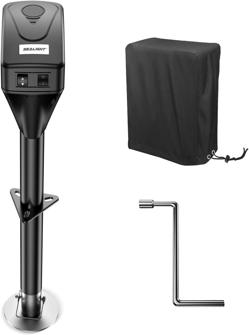 SEALIGHT 7500LB Electric Trailer Jack, Heavy Duty Electric Tongue Jack,12V DC and LED Light,9.84-33.85 Lift, Power Tongue Jack Waterproof for A-Frame, Utility and RV Trailer