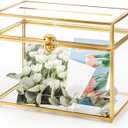 Okllen Glass Wedding Card Box with Lock and Slot, Gold Rim Envelop Box Gift Holder, Vintage Clear Card Box for Wedding Reception, Baby Shower, Birthday, Graduation (Glass Box and Lock Only)