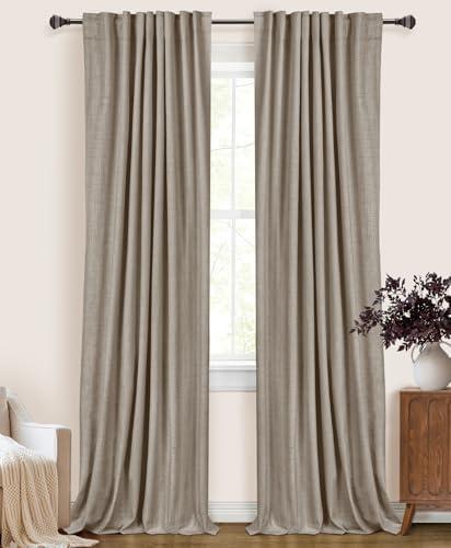 100% Blackout Shield Linen Blackout Curtains for Bedroom 108 Inches Long, Back Tab/Rod Pocket Living Room Drapes, Thermal Insulated Blackout Curtains 2 Panels Set, 50" W x 108" L, Faux Linen