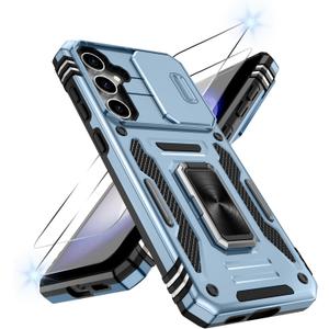 ATUMP for Samsung Galaxy S23 FE Case with [2Pcs] HD Screen Protector & Slide Camera Cover, Rotated Ring Kickstand [Military Grade Shockproof] Protective Case for Galaxy S23 FE 6.4", Light Blue