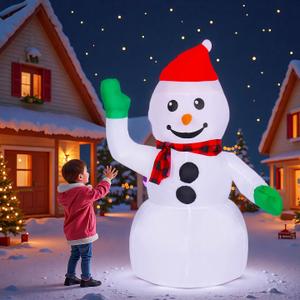 3FT Christmas Inflatable Outdoor Decorations Snowman with Red Hat, Blow up Yard Decorations with Built-in LED Lights for Xmas Party Outside, Yard, Garden, Lawn Decor
