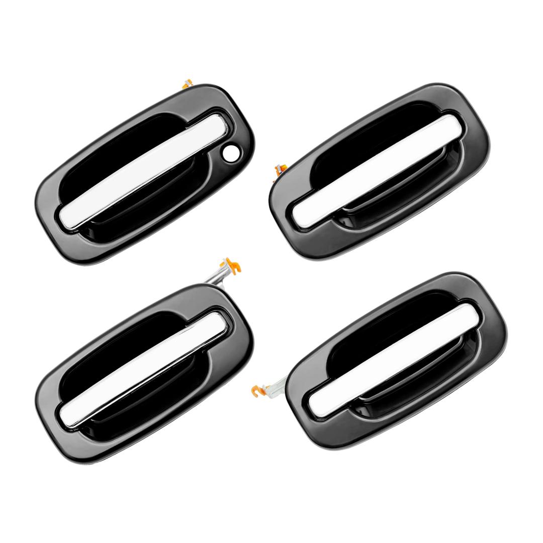 Exterior Door Handles Set, Compatible with 1999-2007 Chevy Silverado Suburban Tahoe Avalanche, GMC Sierra Yukon, Cadillac Escalade, Chrome Lever, Front & Rear & Left & Right Side | 15034985, 15182406