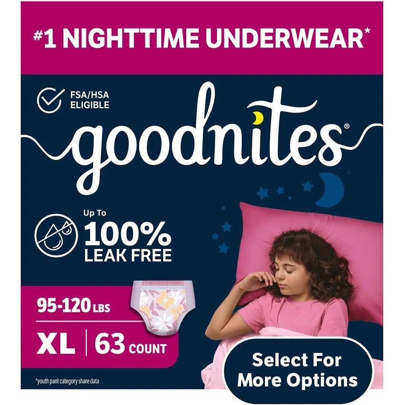 Goodnites Girls Bedwetting Underwear, Size XL, 63 Carat