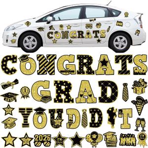 Gilprop 37 Pcs Graduation Car Magnets Decorations Graduation Cruise Door Magnets, Class of 2026 Car Stickers Congrats Grad Magnetic Sticker for Carnival Party Garage Fridge(Multiple Size,Black Gold)