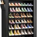 Kitsure Shoe Rack - 10-Tier Shoe Organizer with Zippered Dust Cover & Side Pockets, Easy to Assemble, Space Saving Shoe Rack for Closet, Entryway, Living Room, 33" x 12.4" x 69.3", Black