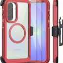for Samsung Galaxy A36 5G Case, [Transparent & Holster Series] Belt Clip Full Body Shockproof Protective Cell Phone Cover with 2 Pack Tempered Glass Screen Protector (Red/Clear)
