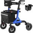 MAXWALK Walkers for Seniors, Rollator Walker with Seat, 8" Rubber Wheels All Terrain Rollator Walker with Backrest, Aluminum Walkers Built-in Cable, Foldable and Adjustable Height for Seniors, Blue